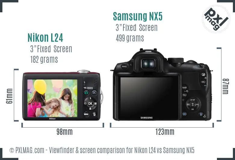 Nikon L24 vs Samsung NX5 Screen and Viewfinder comparison