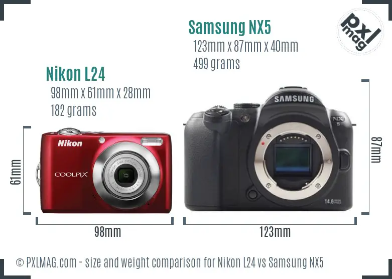 Nikon L24 vs Samsung NX5 size comparison