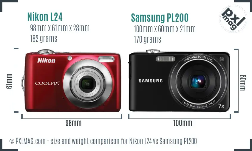 Nikon L24 vs Samsung PL200 size comparison