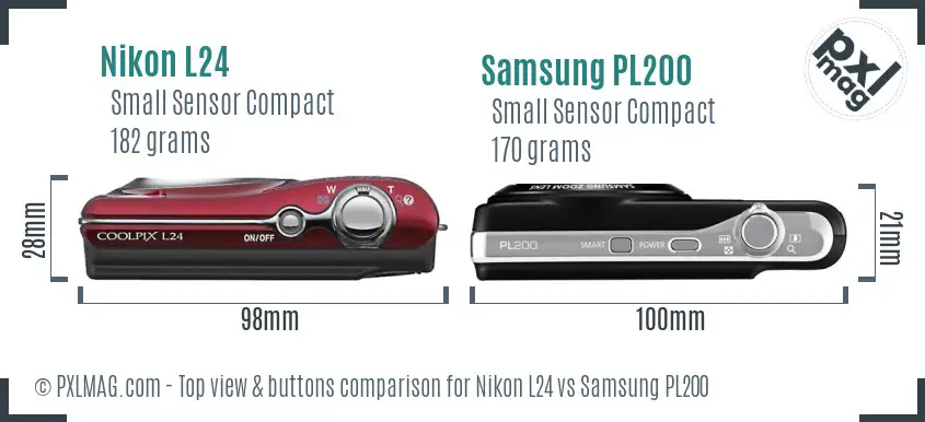 Nikon L24 vs Samsung PL200 top view buttons comparison