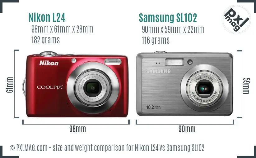 Nikon L24 vs Samsung SL102 size comparison Nikon L24 vs Samsung SL102 size comparison
