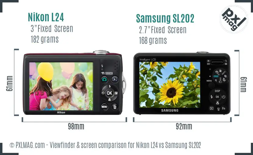 Nikon L24 vs Samsung SL202 Screen and Viewfinder comparison