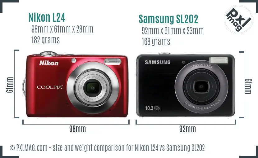 Nikon L24 vs Samsung SL202 size comparison