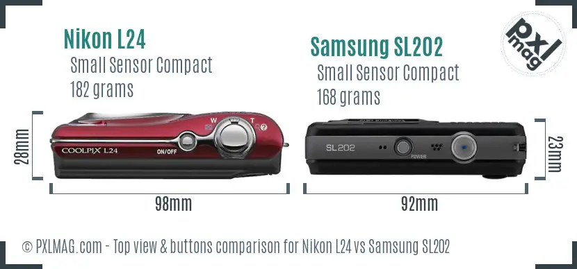 Nikon L24 vs Samsung SL202 top view buttons comparison