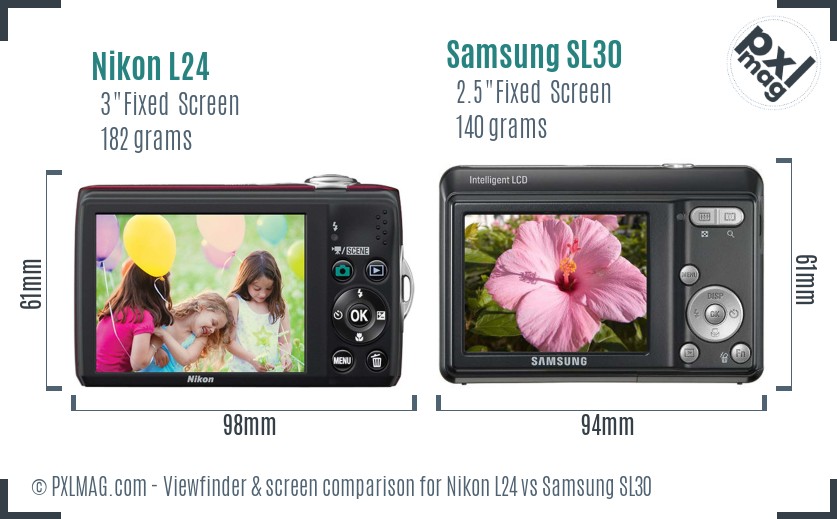 Nikon L24 vs Samsung SL30 Screen and Viewfinder comparison
