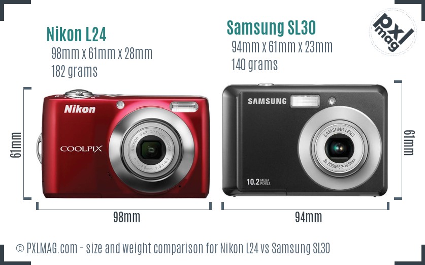 Nikon L24 vs Samsung SL30 size comparison