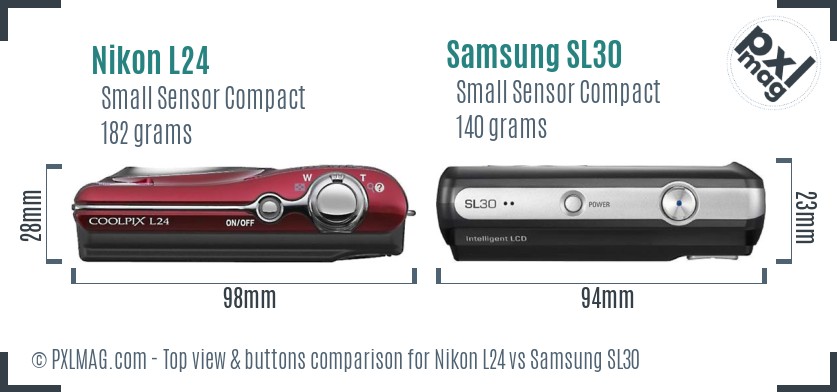 Nikon L24 vs Samsung SL30 top view buttons comparison