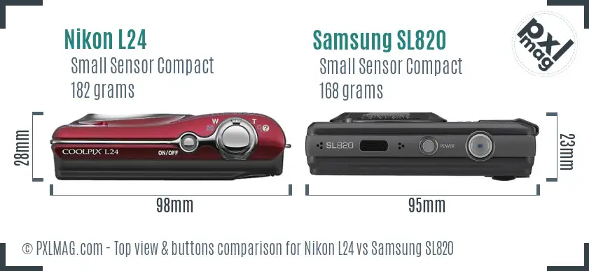 Nikon L24 vs Samsung SL820 top view buttons comparison