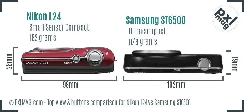 Nikon L24 vs Samsung ST6500 top view buttons comparison