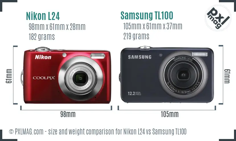 Nikon L24 vs Samsung TL100 size comparison