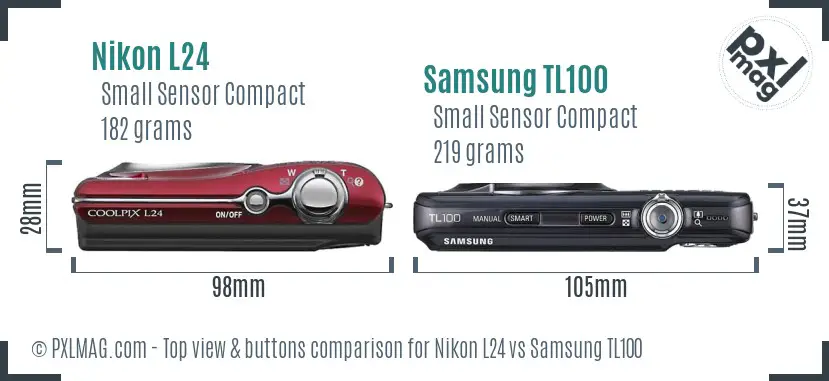 Nikon L24 vs Samsung TL100 top view buttons comparison