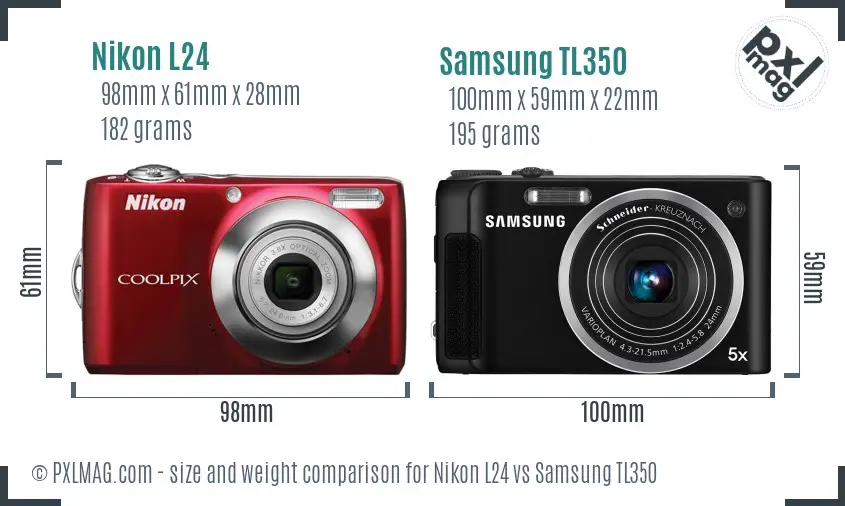 Nikon L24 vs Samsung TL350 size comparison