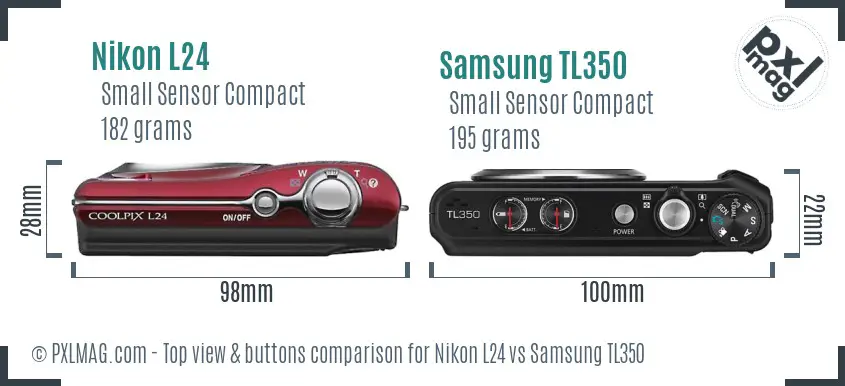 Nikon L24 vs Samsung TL350 top view buttons comparison