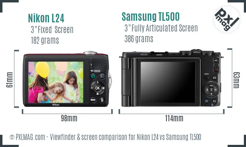 Nikon L24 vs Samsung TL500 Screen and Viewfinder comparison