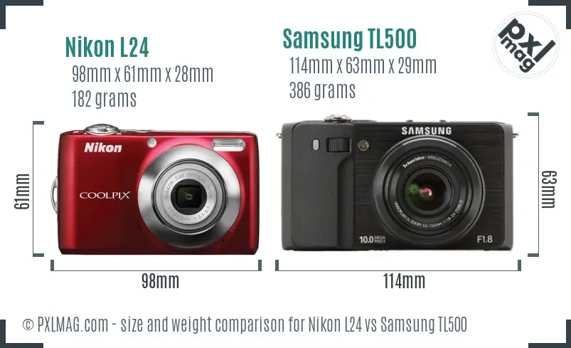 Nikon L24 vs Samsung TL500 size comparison