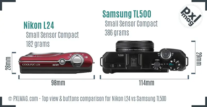 Nikon L24 vs Samsung TL500 top view buttons comparison