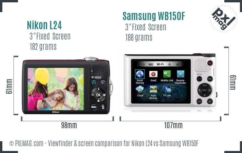 Nikon L24 vs Samsung WB150F Screen and Viewfinder comparison