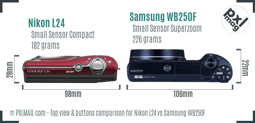 Nikon L24 vs Samsung WB250F top view buttons comparison