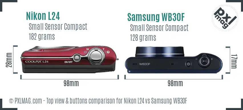 Nikon L24 vs Samsung WB30F top view buttons comparison Nikon L24 vs Samsung WB30F top view buttons comparison