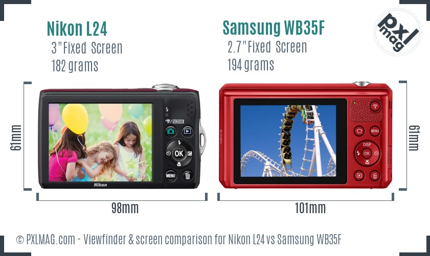 Nikon L24 vs Samsung WB35F Screen and Viewfinder comparison