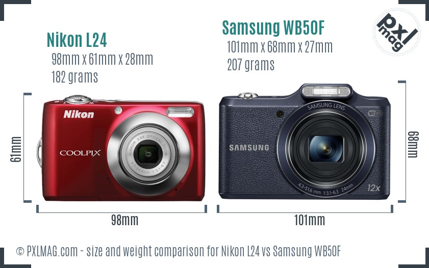 Nikon L24 vs Samsung WB50F size comparison