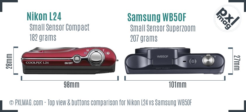 Nikon L24 vs Samsung WB50F top view buttons comparison