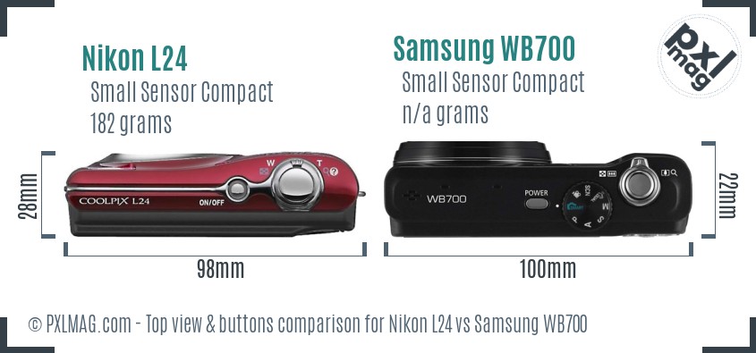 Nikon L24 vs Samsung WB700 top view buttons comparison