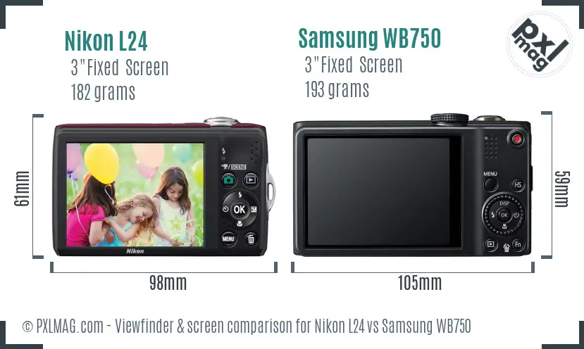 Nikon L24 vs Samsung WB750 Screen and Viewfinder comparison