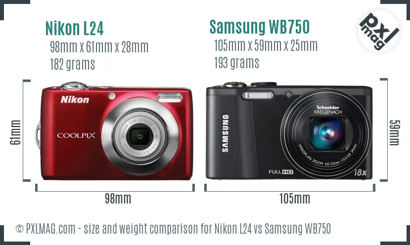 Nikon L24 vs Samsung WB750 size comparison
