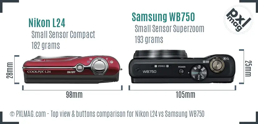 Nikon L24 vs Samsung WB750 top view buttons comparison