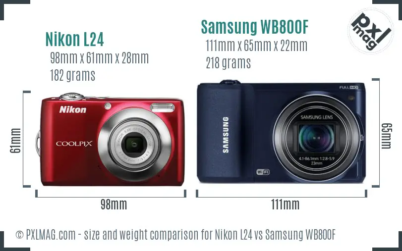 Nikon L24 vs Samsung WB800F size comparison