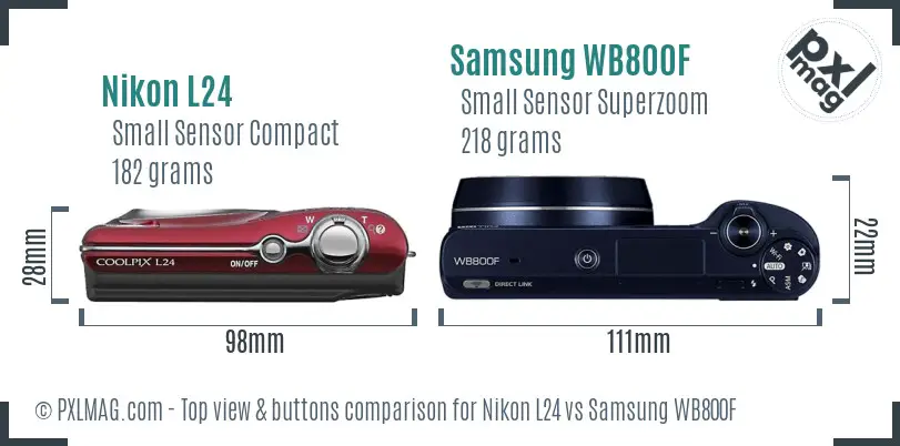 Nikon L24 vs Samsung WB800F top view buttons comparison