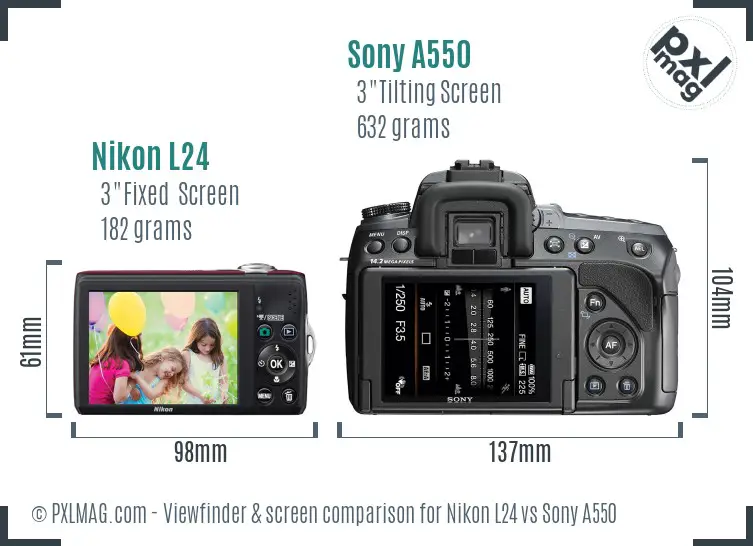 Nikon L24 vs Sony A550 Screen and Viewfinder comparison