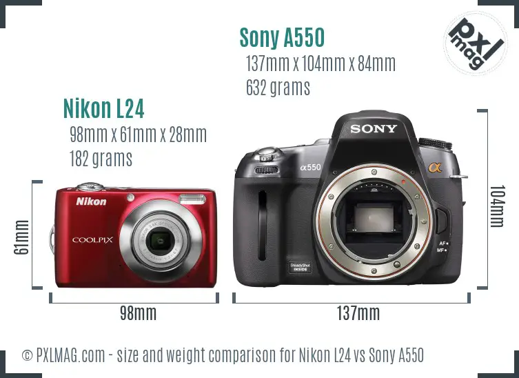 Nikon L24 vs Sony A550 size comparison