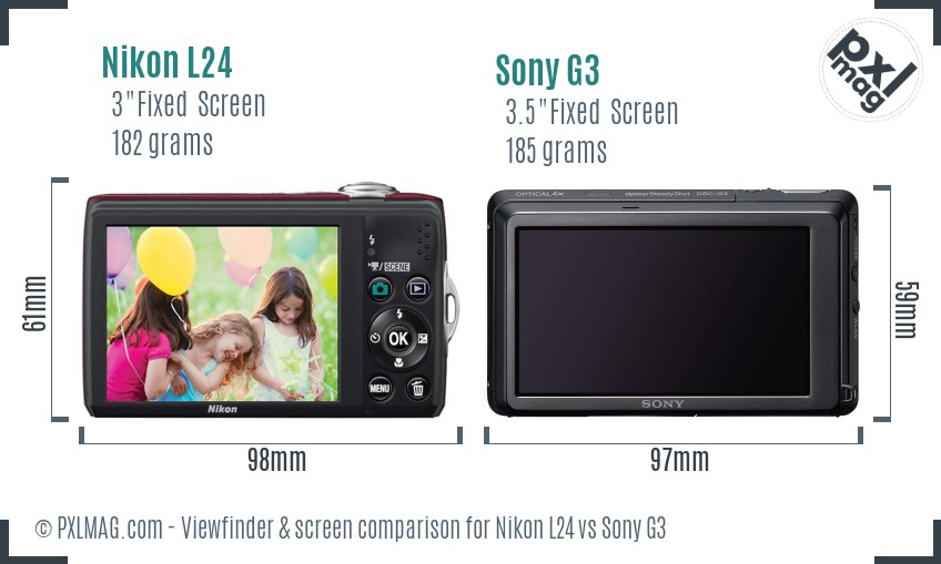 Nikon L24 vs Sony G3 Screen and Viewfinder comparison
