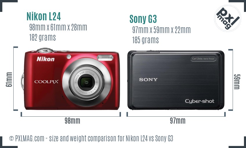 Nikon L24 vs Sony G3 size comparison