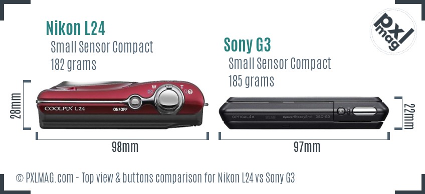 Nikon L24 vs Sony G3 top view buttons comparison