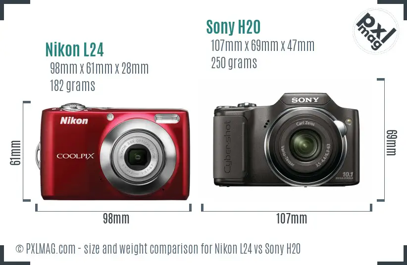 Nikon L24 vs Sony H20 size comparison Nikon L24 vs Sony H20 size comparison