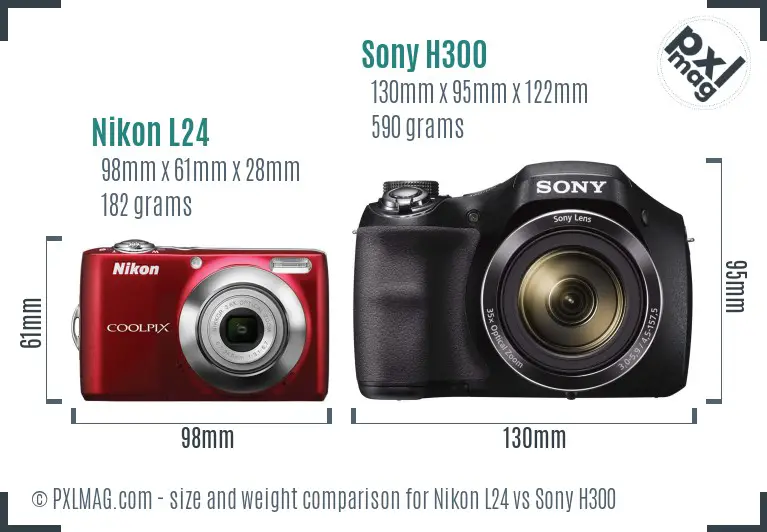 Nikon L24 vs Sony H300 size comparison