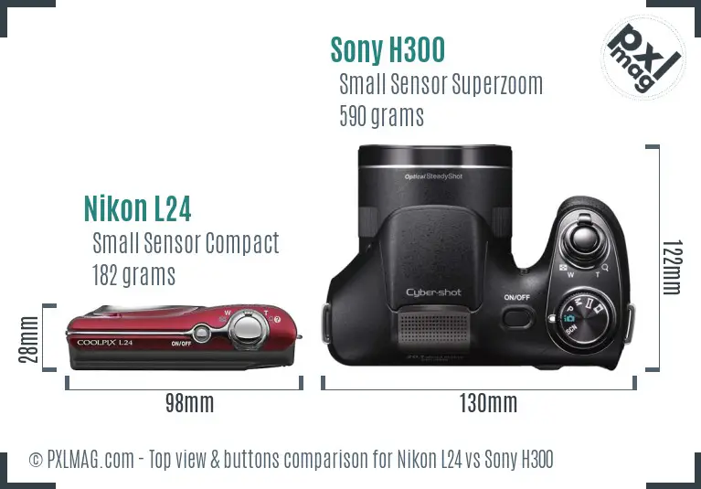 Nikon L24 vs Sony H300 top view buttons comparison