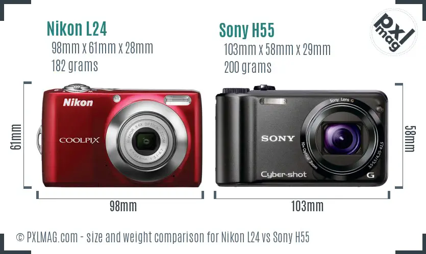 Nikon L24 vs Sony H55 size comparison