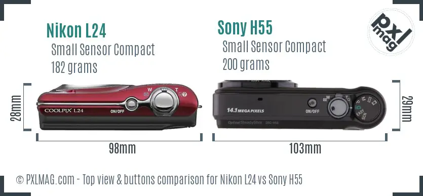 Nikon L24 vs Sony H55 top view buttons comparison