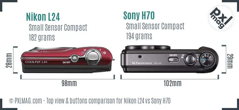 Nikon L24 vs Sony H70 top view buttons comparison Nikon L24 vs Sony H70 top view buttons comparison