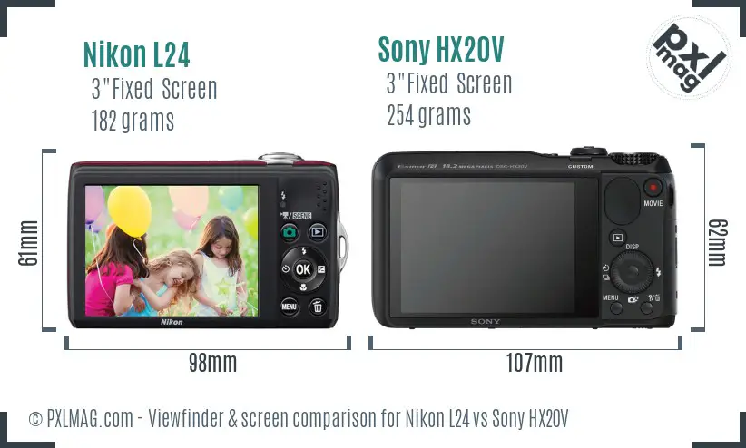 Nikon L24 vs Sony HX20V Screen and Viewfinder comparison