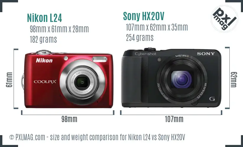 Nikon L24 vs Sony HX20V size comparison