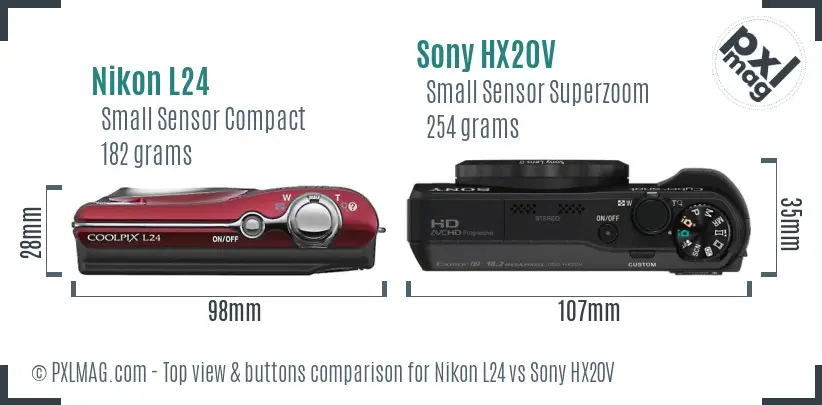 Nikon L24 vs Sony HX20V top view buttons comparison