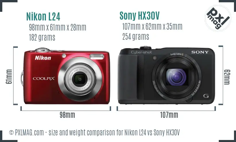 Nikon L24 vs Sony HX30V size comparison