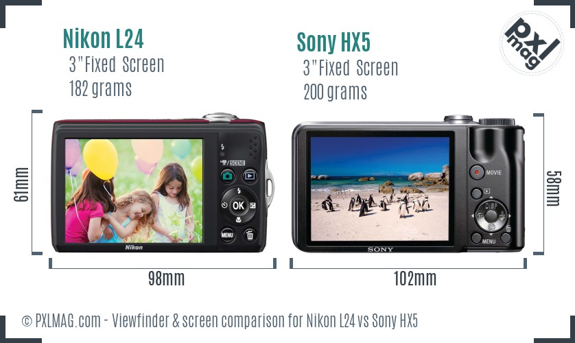 Nikon L24 vs Sony HX5 Screen and Viewfinder comparison
