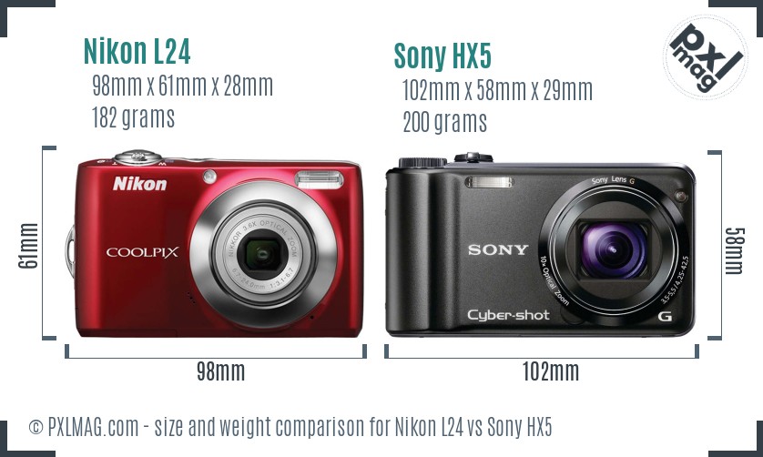 Nikon L24 vs Sony HX5 size comparison Nikon L24 vs Sony HX5 size comparison