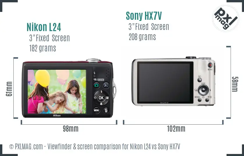 Nikon L24 vs Sony HX7V Screen and Viewfinder comparison